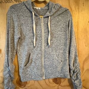 Garage Zip-Up‎ Hoodie Gray Marled Ruched Sleeves
